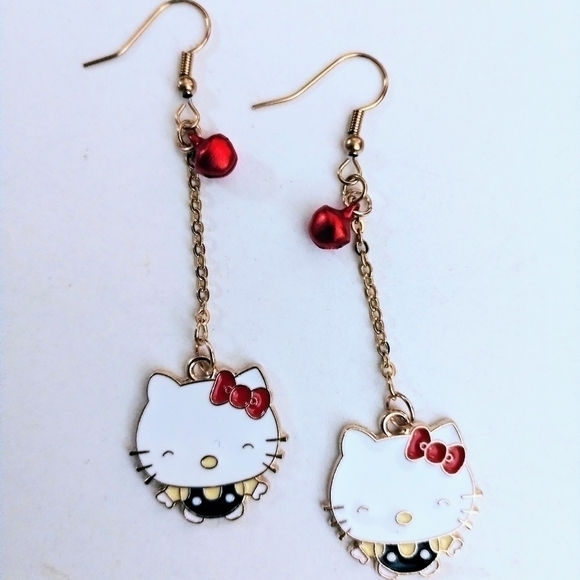Handmade Christmas Bell Hello Kitty Earrings - Picture 3 of 5